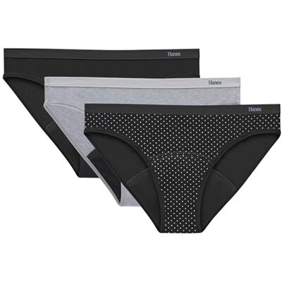 Hanes damunderkläder i bikinistil (3-pack), Svart/betong värmare/svart, M Hanes damunderkläder i bikinistil (3-pack), Svart/betong värmare/svart, M