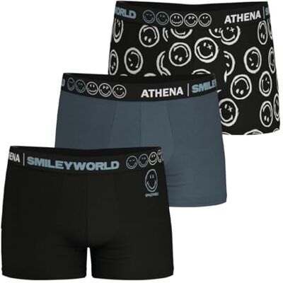 Athena SmileyWorld 3-pack boxershorts för män tryckt + enfärgad daglig komfort Athena SmileyWorld 3-pack boxershorts för män tryckt + enfärgad daglig komfort