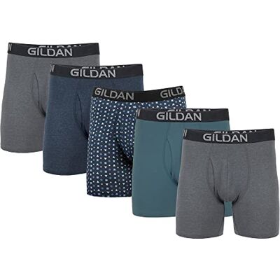 Gildan herr bomull stretch boxershorts multipack (paket med 4), Hthr Mörkgrå/Hthr marinblå/former/blå (5-pack, vanliga ben), XL Gildan herr bomull stretch boxershorts multipack (paket med 4), Hthr Mörkgrå/Hthr marinblå/former/blå (5-pack, vanliga ben), XL