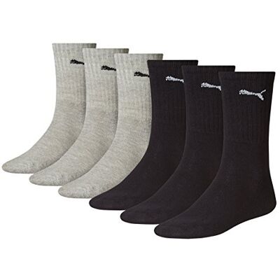 PUMA Unisex Cush Crew sportstrumpor (6-pack), svart/grå, 73 EU PUMA Unisex Cush Crew sportstrumpor (6-pack), svart/grå, 73 EU