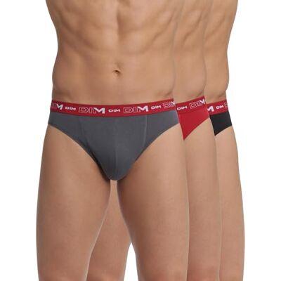 Dim Briefs för män stretch bomull komfort x3, Blygrå/chiliröd/svart, 3XL Dim Briefs för män stretch bomull komfort x3, Blygrå/chiliröd/svart, 3XL