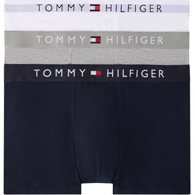 Tommy Hilfiger Boxershorts för män i 3-pack med logotyp på midjan, Grå (Htr/White/Desert Sky), M Tommy Hilfiger Boxershorts för män i 3-pack med logotyp på midjan, Grå (Htr/White/Desert Sky), M