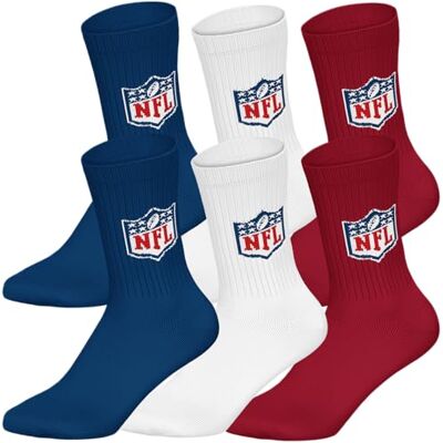 NFL SHIELD 6pk Crew Socks BLU/WHT/RED 39/42 NFL SHIELD 6pk Crew Socks BLU/WHT/RED 39/42