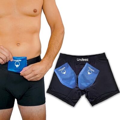 Undeez Vasektomiunderkläder – levereras med 2-anpassade kylklampar och åtsittande boxershorts för testikelstöd och smärtlindring., Svart, L Undeez Vasektomiunderkläder – levereras med 2-anpassade kylklampar och åtsittande boxershorts för testikelstöd och smärtlindring., Svart, L