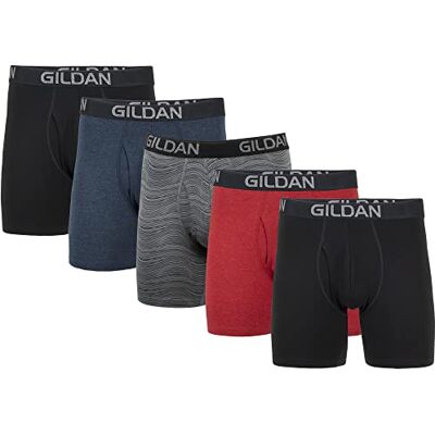 Gildan herr bomull stretch boxershorts (5-pack), Svart/ljung marinblå/randig/ljung röd (förpackning med 5), XL Gildan herr bomull stretch boxershorts (5-pack), Svart/ljung marinblå/randig/ljung röd (förpackning med 5), XL