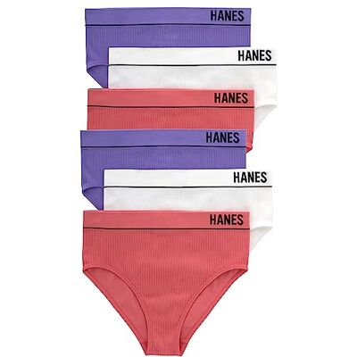 Hanes Sömlösa ribbade trosor för kvinnor, stretchiga, ribbade underkläder, 6-pack, Livlig lavendel/vit/rosa begonia, S Hanes Sömlösa ribbade trosor för kvinnor, stretchiga, ribbade underkläder, 6-pack, Livlig lavendel/vit/rosa begonia, S
