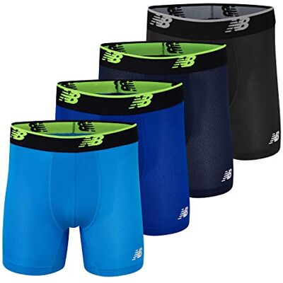 New Balance Men's Standard Mesh 5" No Fly Boxer Brief (4 Pack), Black(st)/Pigment(hl)/Bolt/Team Royal, Small New Balance Men's Standard Mesh 5" No Fly Boxer Brief (4 Pack), Black(st)/Pigment(hl)/Bolt/Team Royal, Small