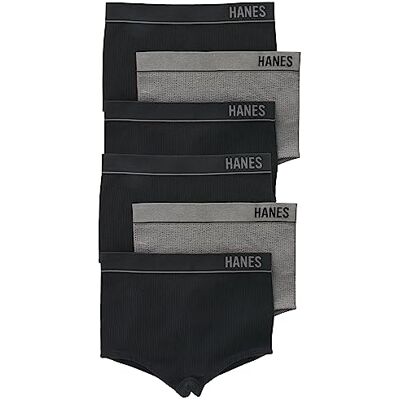 Hanes kvinnors original sömlös stretchig ribbad boyfit trosor pack, blandade färger, 6-pack, 4 svart/2 arv grå marle, S Hanes kvinnors original sömlös stretchig ribbad boyfit trosor pack, blandade färger, 6-pack, 4 svart/2 arv grå marle, S