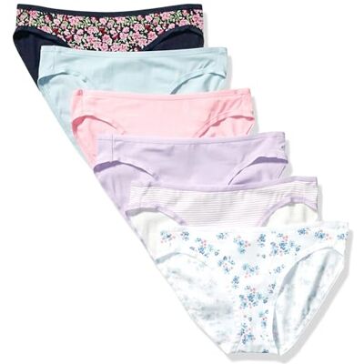 Amazon Essentials Women's Bikinitrosor underkläder i bomull (finns i plusstorlek), Pack of 6, Flerfärgad/ditsy blommig/blommig/rand, S Amazon Essentials Women's Bikinitrosor underkläder i bomull (finns i plusstorlek), Pack of 6, Flerfärgad/ditsy blommig/blommig/rand, S