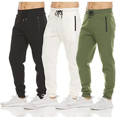 Pure 3-pack fleecebyxor för män, aktiva träningsbyxor med dragkedja och dragsko, storlek S-3XL, S Pure 3-pack fleecebyxor för män, aktiva träningsbyxor med dragkedja och dragsko, storlek S-3XL, S