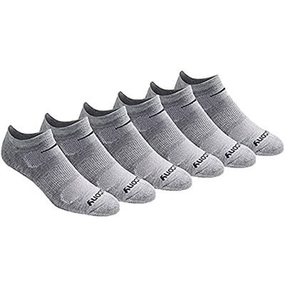 Saucony Flerpack mesh ventilation komfort passform prestanda no-show strumpor (paket med 6), Grå bas (6 par), Large Saucony Flerpack mesh ventilation komfort passform prestanda no-show strumpor (paket med 6), Grå bas (6 par), Large