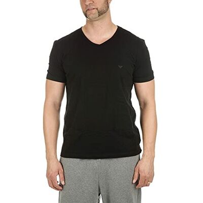 Giorgio Armani herr Pyjamas topp 2-pack T-shirt ren bomull, Flerfärgad (Nero/grigio Melange 97120), S Giorgio Armani herr Pyjamas topp 2-pack T-shirt ren bomull, Flerfärgad (Nero/grigio Melange 97120), S