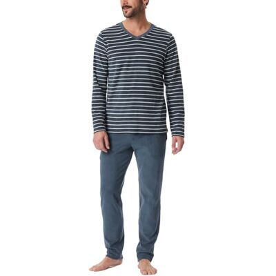 Schiesser Pyjamasset för män, långa lediga nattkläder, pyjamas-set, Jeansblå_181926, 56 Schiesser Pyjamasset för män, långa lediga nattkläder, pyjamas-set, Jeansblå_181926, 56