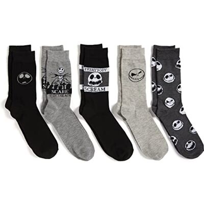 Disney Nightmare Before Christmas Men's 5 Pack Crew Socks, Black Grey Multi, 10-13 Disney Nightmare Before Christmas Men's 5 Pack Crew Socks, Black Grey Multi, 10-13