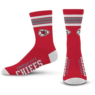 For Bare Feet För barfot, NFL 4-randiga Deuce Performance Crew Strumpor för män, lagfärg, L For Bare Feet För barfot, NFL 4-randiga Deuce Performance Crew Strumpor för män, lagfärg, L