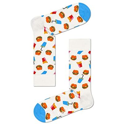 Happy Socks Burger, färgglada och roliga, Strumpor för män och kvinnor, Vit-Blå-Orange (41-46) Happy Socks Burger, färgglada och roliga, Strumpor för män och kvinnor, Vit-Blå-Orange (41-46)