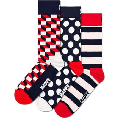 Happy Socks paket med 3 par roliga strumpor med geometriska tryck strumpor i biobomull för män och kvinnor Happy Socks paket med 3 par roliga strumpor med geometriska tryck strumpor i biobomull för män och kvinnor
