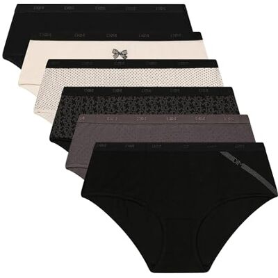 Dim Boxer dam färgglada stretch bomullsfickor x 6, Set med svart logotyp/rosett svart, S Dim Boxer dam färgglada stretch bomullsfickor x 6, Set med svart logotyp/rosett svart, S