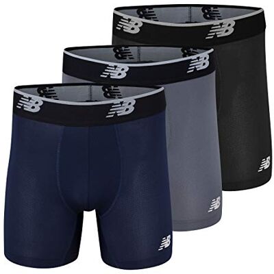 New Balance Men's Mesh 5" No Fly Boxer Brief, Athletic Compression Underwear (3-Pack), Lead/Pigment/Black, 4X-Large New Balance Men's Mesh 5" No Fly Boxer Brief, Athletic Compression Underwear (3-Pack), Lead/Pigment/Black, 4X-Large