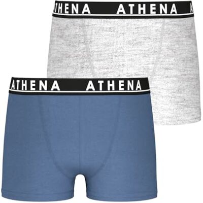Athena 2-pack Easy Color boxershorts för pojkar – mjuk och stretchig – stretchbomull – Oeko-TEX® Standard 100, Mineralblå/Kina grå, 10 ans Athena 2-pack Easy Color boxershorts för pojkar – mjuk och stretchig – stretchbomull – Oeko-TEX® Standard 100, Mineralblå/Kina grå, 10 ans