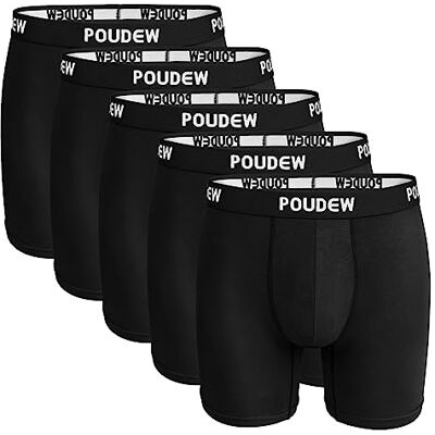 POUDEW herr andningsbar viskos fukttransporterande ingen rulle midjeband tagless underkläder boxershorts, paket med 5, D: Bk/Bk/Bk/Bk/Bk (ingen gylfa), S POUDEW herr andningsbar viskos fukttransporterande ingen rulle midjeband tagless underkläder boxershorts, paket med 5, D: Bk/Bk/Bk/Bk/Bk (ingen gylfa), S