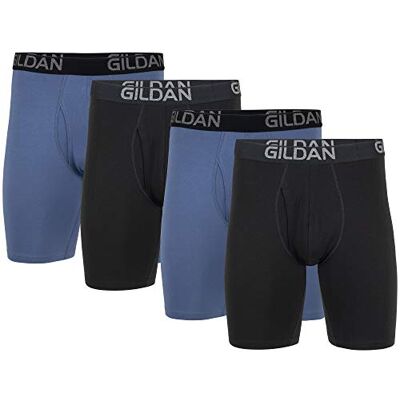 Gildan herr bomull stretch långa ben boxershorts (förpackning med 4), Svart sot/skifferblå (4-pack, långt ben), XXL Gildan herr bomull stretch långa ben boxershorts (förpackning med 4), Svart sot/skifferblå (4-pack, långt ben), XXL