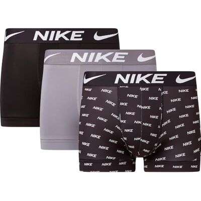 NIKE Underwear Män Logo Print Trunks 3-Pack – Modernt heltäckande tryck, Elastisk, Bekväm passform, Logo Print/Cool Grey/Black, XS NIKE Underwear Män Logo Print Trunks 3-Pack – Modernt heltäckande tryck, Elastisk, Bekväm passform, Logo Print/Cool Grey/Black, XS