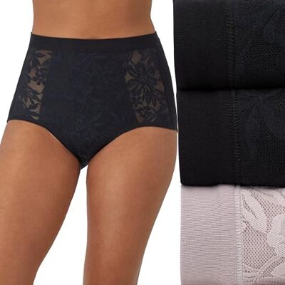 Bali kvinnors andningsbara h g trosor, andningsbara spets modal kalsongunderkl der, 3-pack, Svart/svart/glans, 7 Bali kvinnors andningsbara h g trosor, andningsbara spets modal kalsongunderkl der, 3-pack, Svart/svart/glans, 7