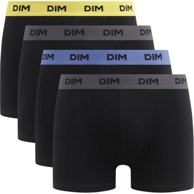 Dim Boxershorts för herr mix och färger i stretch bomull x4, Svart bälte gul/blå/grå, S Dim Boxershorts för herr mix och färger i stretch bomull x4, Svart bälte gul/blå/grå, S