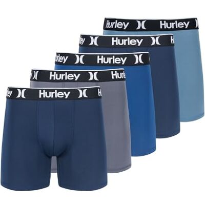 Hurley Men's Standard 5 Pack Stretch Boxer Briefs, Obsidian Combo Hurley Men's Standard 5 Pack Stretch Boxer Briefs, Obsidian Combo