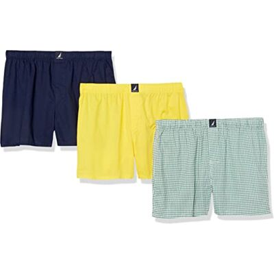 Nautica Herr bomullsvävd 3-pack boxershorts, Mari guld/påfågel/rutig havsgrönska, Large Nautica Herr bomullsvävd 3-pack boxershorts, Mari guld/påfågel/rutig havsgrönska, Large