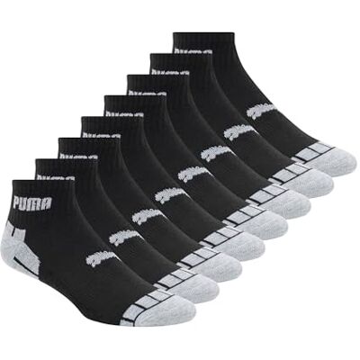 PUMA 8-pack atletiska vadderade kvartsstrumpor för män, Svart/grå, 43-47 EU PUMA 8-pack atletiska vadderade kvartsstrumpor för män, Svart/grå, 43-47 EU