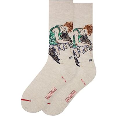 MuseARTa strumpor av bomull med målningen Seated Woman med Bent Knee av konstnären Egon Schiele i storlek 36–40, ES-SW-10-36–40, Beige, 36-40 MuseARTa strumpor av bomull med målningen Seated Woman med Bent Knee av konstnären Egon Schiele i storlek 36–40, ES-SW-10-36–40, Beige, 36-40