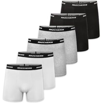 Skechers herr tagless boxershorts 6-pack atletisk passform, fukttransporterande bomull med konturerad påse, andningsbar multipack, Vit/grå/svart, L Skechers herr tagless boxershorts 6-pack atletisk passform, fukttransporterande bomull med konturerad påse, andningsbar multipack, Vit/grå/svart, L