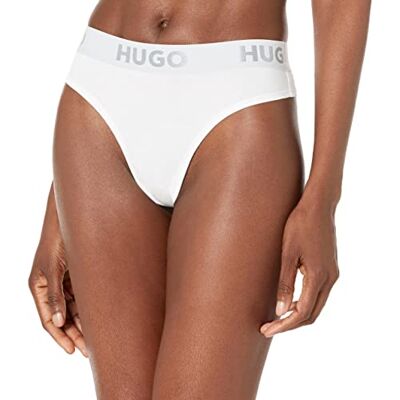 HUGO Boss Dam fet logotyp bomull stretch stringtrosor, kritvit, S HUGO Boss Dam fet logotyp bomull stretch stringtrosor, kritvit, S