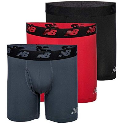 New Balance funktionella boxershorts med gylf, andningsbara stretchunderkläder, fukttransporterande, mjukt midjeband (3-pack), Black/Team Red/Thunder, svart/röd, storlek M New Balance funktionella boxershorts med gylf, andningsbara stretchunderkläder, fukttransporterande, mjukt midjeband (3-pack), Black/Team Red/Thunder, svart/röd, storlek M