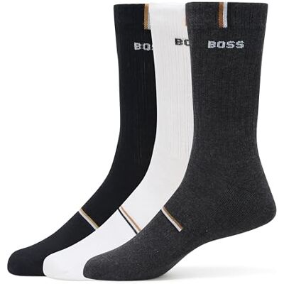 Boss 3-pack ikoniska randiga ribbade bomull kvartslånga strumpor, svart/skugga grå/vit, 5-13 UK (paket med 6) Boss 3-pack ikoniska randiga ribbade bomull kvartslånga strumpor, svart/skugga grå/vit, 5-13 UK (paket med 6)