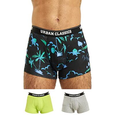 Urban Classics Boxershorts för män, snögubbe, julboxershorts, 3-pack, julkalsonger för män, storlekar S–5XL, Island Aop+lime+grå, S Urban Classics Boxershorts för män, snögubbe, julboxershorts, 3-pack, julkalsonger för män, storlekar S–5XL, Island Aop+lime+grå, S