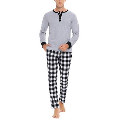 Doaraha Pyjamas för män i Bomull, Pyjamas 100% Bomull Lång Bekväm Pyjamas Två stycken Män Pyjamas Långärmad Pyjamas Vinter S-XXL, B3-grå, S Doaraha Pyjamas för män i Bomull, Pyjamas 100% Bomull Lång Bekväm Pyjamas Två stycken Män Pyjamas Långärmad Pyjamas Vinter S-XXL, B3-grå, S