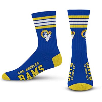 For Bare Feet FBF Los Angeles Rams 4 Stripe Deuce strumpor för män, Los Angeles Rams, Medium For Bare Feet FBF Los Angeles Rams 4 Stripe Deuce strumpor för män, Los Angeles Rams, Medium