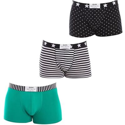 Dim Boxer Vibes bomull stretch x3 för män, Svart/vit/grön, M Dim Boxer Vibes bomull stretch x3 för män, Svart/vit/grön, M