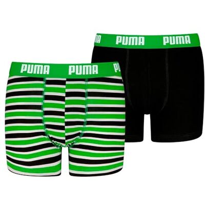 PUMA Pojkar Everyday Striped Boxer (2-pack), Grön/svart, 158-164 PUMA Pojkar Everyday Striped Boxer (2-pack), Grön/svart, 158-164
