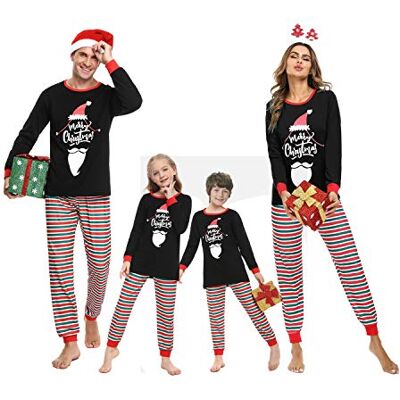 Irevial Jul familj pyjamas outfit nattkläder män kvinnor lång pyjamas set med julmotiv roliga nattkläder jul hemmadräkt, Herr-svart, XXL Irevial Jul familj pyjamas outfit nattkläder män kvinnor lång pyjamas set med julmotiv roliga nattkläder jul hemmadräkt, Herr-svart, XXL