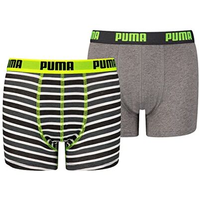 PUMA Unisex barn pojkar vardagliga randiga boxers underkläder (2-pack), Fluo gul/grå, 140 PUMA Unisex barn pojkar vardagliga randiga boxers underkläder (2-pack), Fluo gul/grå, 140