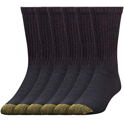 GOLDTOE Guldtå, män, 656-s, bomull, besättning, atletiska strumpor, multipar, Svart (6 par), L GOLDTOE Guldtå, män, 656-s, bomull, besättning, atletiska strumpor, multipar, Svart (6 par), L
