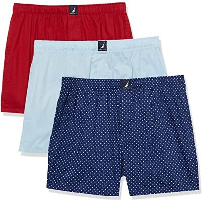 Nautica Herr bomullsvävd 3-pack boxershorts, blå röd/polkaprickigt tryck, XL Nautica Herr bomullsvävd 3-pack boxershorts, blå röd/polkaprickigt tryck, XL