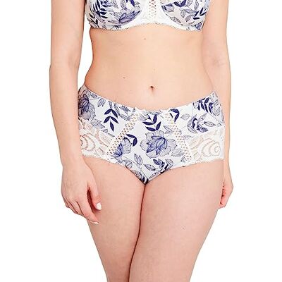 Sans Complexe Amelie Print damboxare, Tryck lövverk blått band, 40/42 Sans Complexe Amelie Print damboxare, Tryck lövverk blått band, 40/42