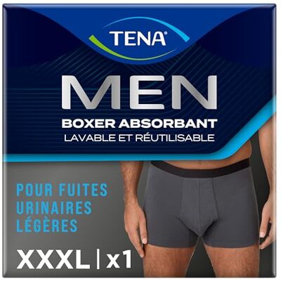 TENA Herr tvättbara och återanvändbara skyddskorgar, designade för lätta urindroppar och läckage, absorberande boxershorts för män med snabb absorption, grå, storlek XXXL TENA Herr tvättbara och återanvändbara skyddskorgar, designade för lätta urindroppar och läckage, absorberande boxershorts för män med snabb absorption, grå, storlek XXXL