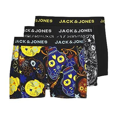 JACK & JONES Herr Trunks 3 boxershorts multipack, Svart/detalj: svart – bländande gul., M JACK & JONES Herr Trunks 3 boxershorts multipack, Svart/detalj: svart – bländande gul., M