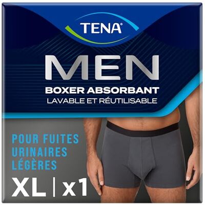 TENA Herr tvättbara och återanvändbara skyddskorgar, designade för lätta urindroppar och läckage, absorberande boxershorts för män med snabb absorption, grå, storlek XL TENA Herr tvättbara och återanvändbara skyddskorgar, designade för lätta urindroppar och läckage, absorberande boxershorts för män med snabb absorption, grå, storlek XL